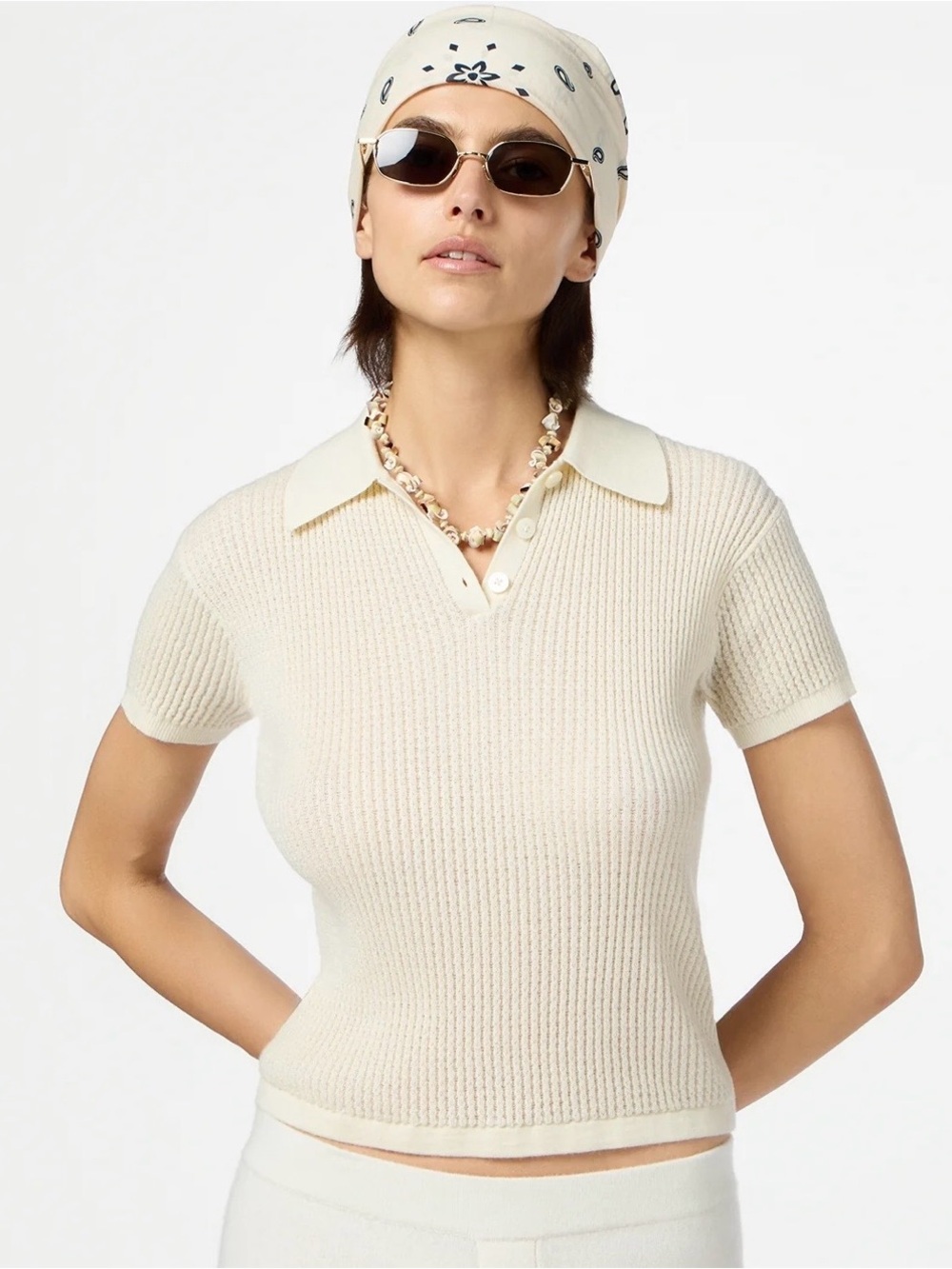 Guest in Residence shrunken polo in Cream
